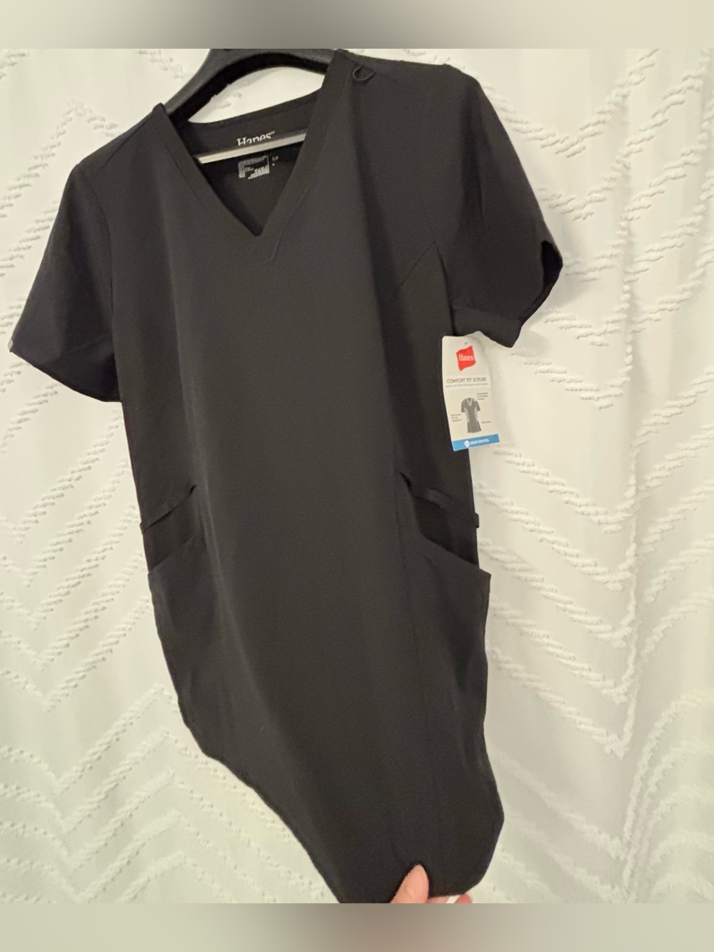 Hanes Black V-Neck Midi Dress with Front Pockets